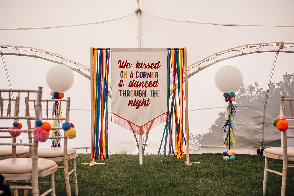 Cool Colourful Wedding Amy Elizabeth Photo Fabric Banner Rainbow Backdrop Ribbons