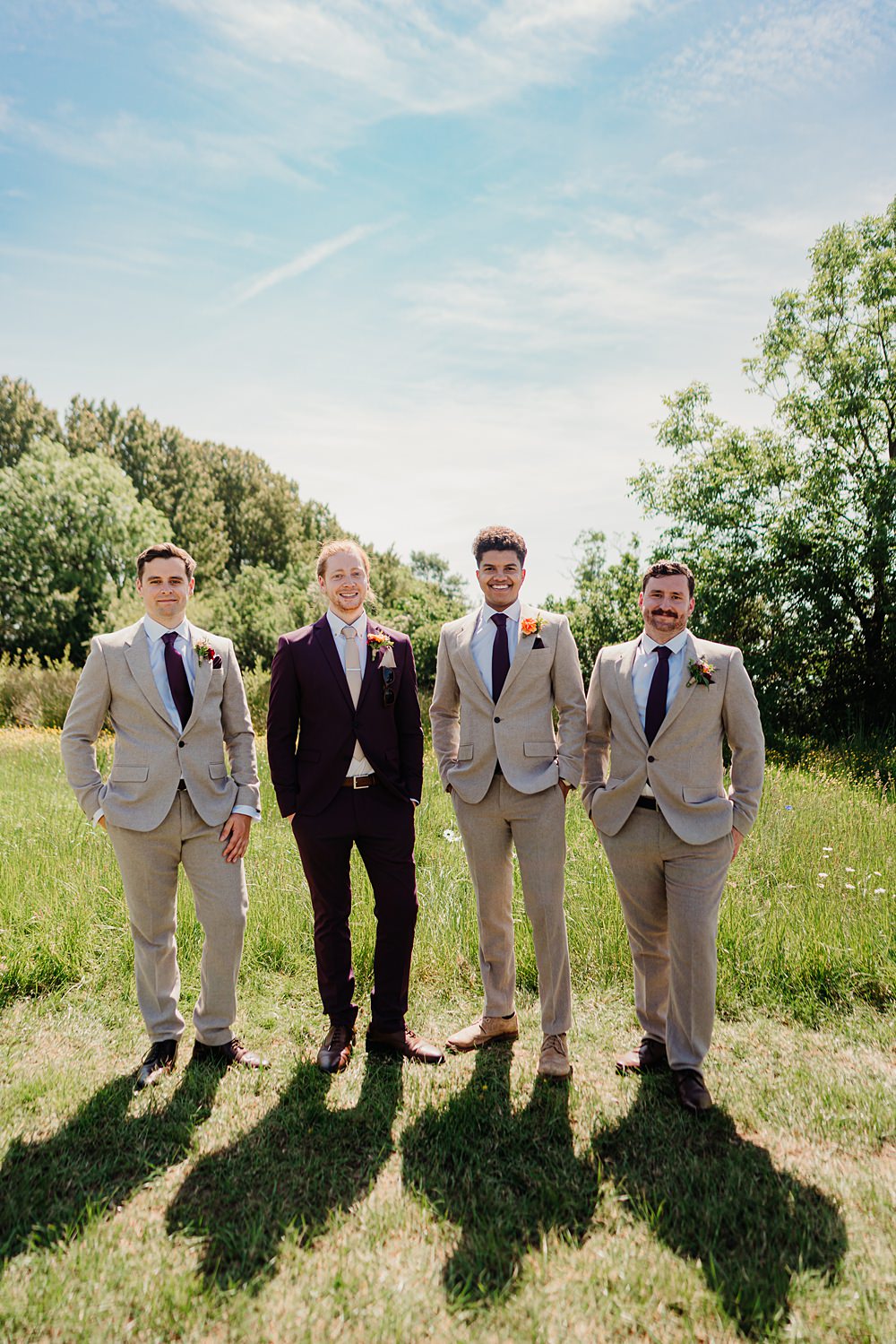 Den At Four Acre Wedding Lauren May Photos Pale Grey Suits Groomsmen