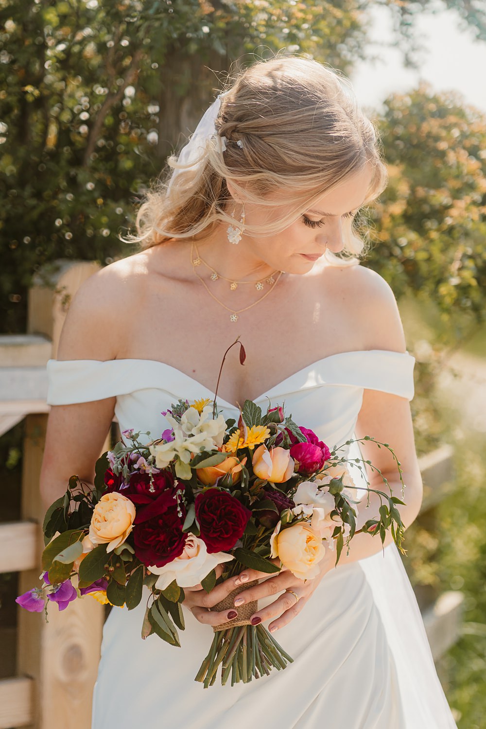 Den At Four Acre Wedding Lauren May Photos Bouquet Flowers Yellow Red Cream