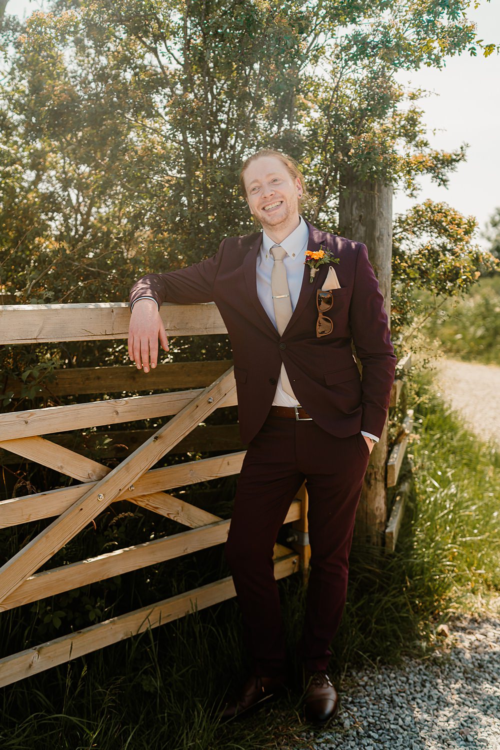 Den At Four Acre Wedding Lauren May Photos Plum Suit Groom Tie