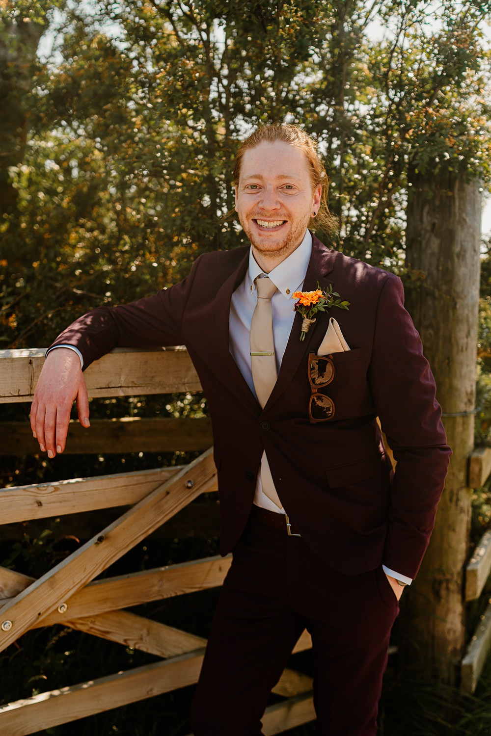 Den At Four Acre Wedding Lauren May Photos Plum Suit Groom Tie