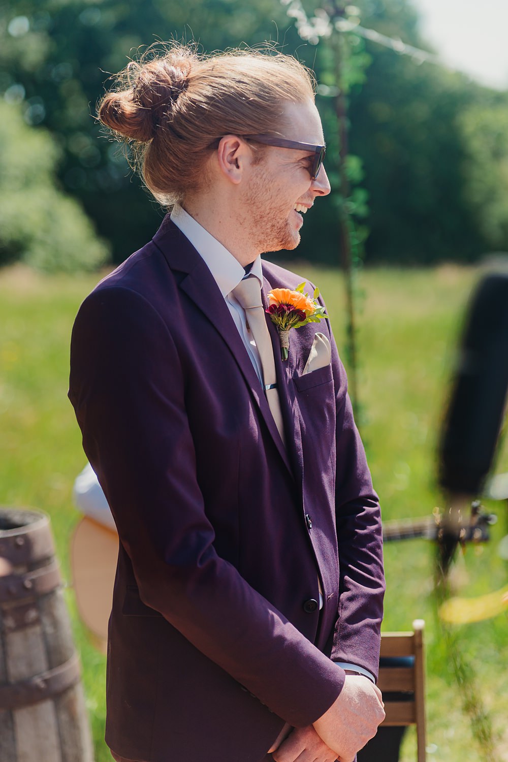 Den At Four Acre Wedding Lauren May Photos Plum Suit Groom Tie
