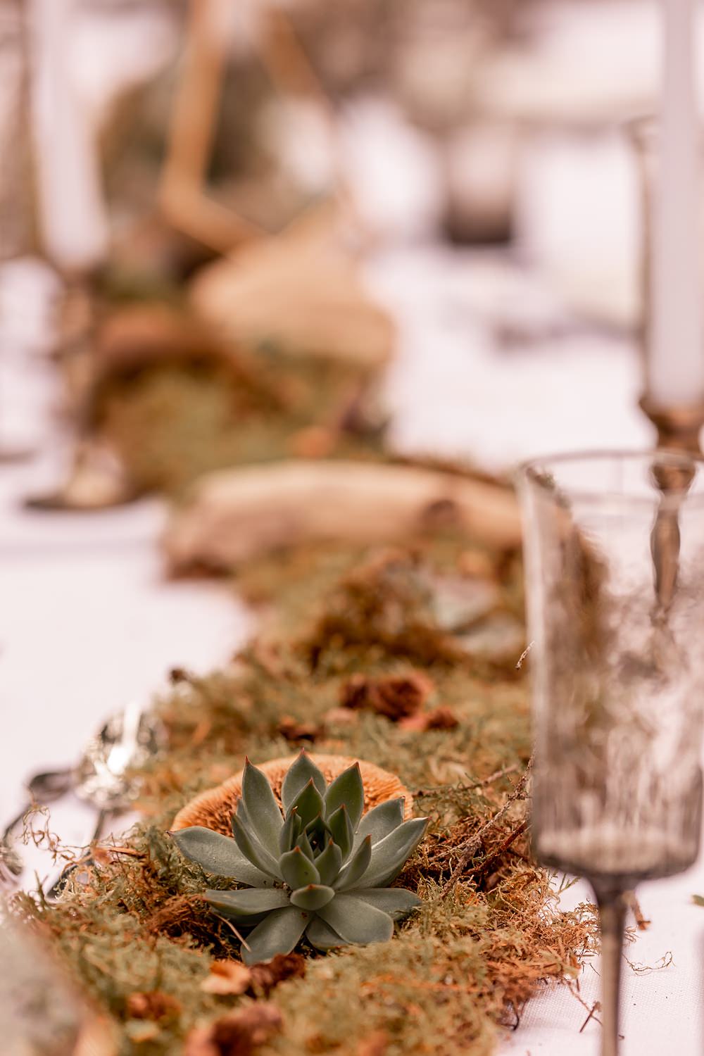 Lilibet Wood Wedding Hannah Betts Photography Moss Succulent Table Runner Decor