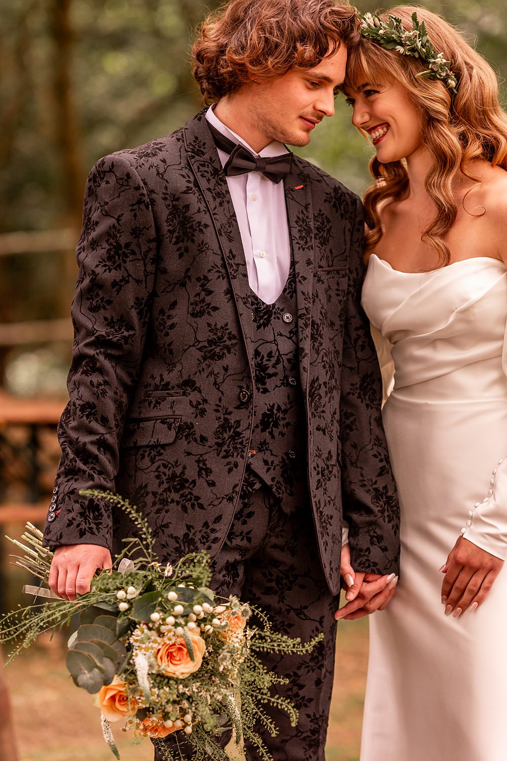 Lilibet Wood Wedding Hannah Betts Photography Groom Suit Pattern Black Tux Bow Tie