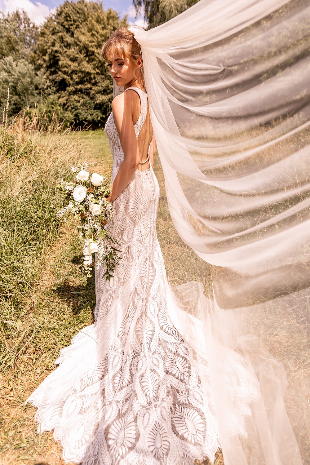 Lilibet Wood Wedding Hannah Betts Photography Boho Lace Gown Veil Bride