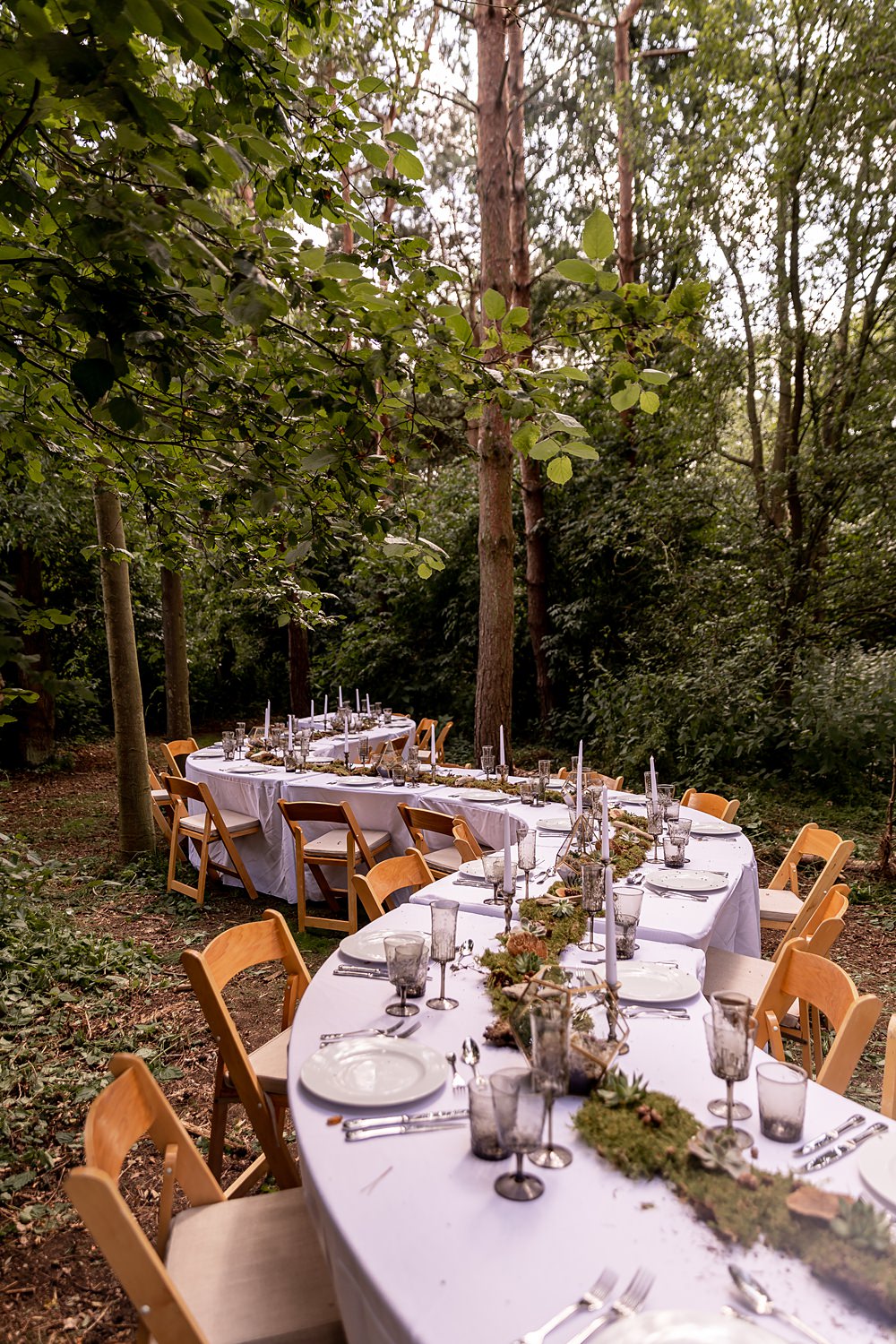 Lilibet Wood Wedding Hannah Betts Photography Curved Table Woodland Outdoor Greenery Moss Decor