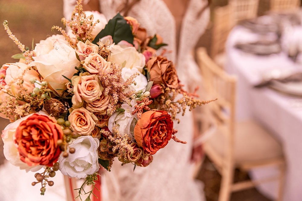Lilibet Wood Wedding Hannah Betts Photography White Orange Rose Bouquet Flowers