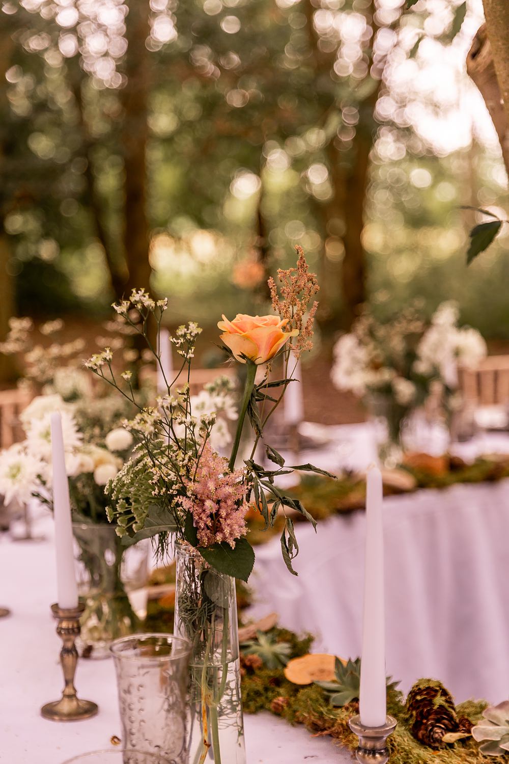 Lilibet Wood Wedding Hannah Betts Photography Centrepiece Flowers Candles Decor