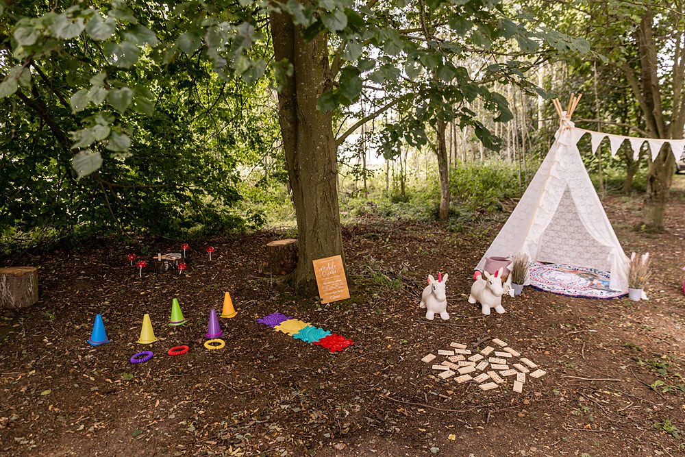 Lilibet Wood Wedding Hannah Betts Photography Kids Play Area Tipi
