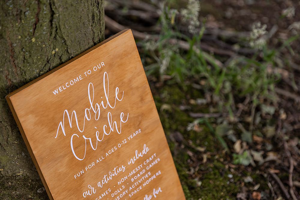 Lilibet Wood Wedding Hannah Betts Photography Kids Play Area Crèche Sign
