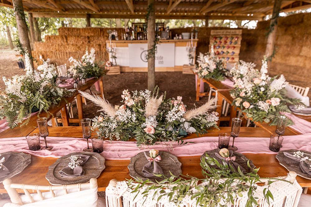 Lilibet Wood Wedding Hannah Betts Photography U Shape Table Decor Rustic Greenery Flowers Candles Centrepiece