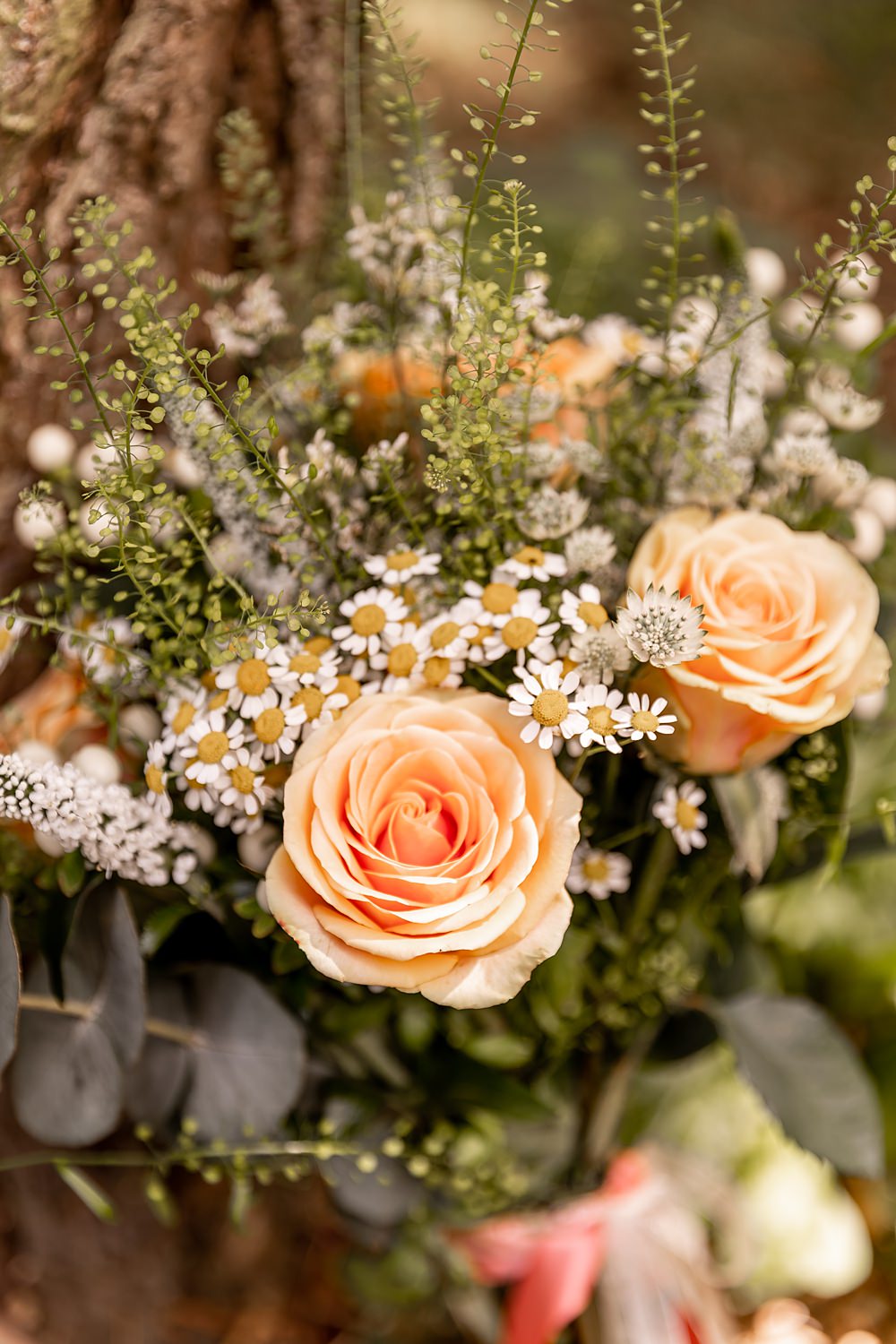Lilibet Wood Wedding Hannah Betts Photography Greenery Bouquet Flowers Orange Rose Daisy