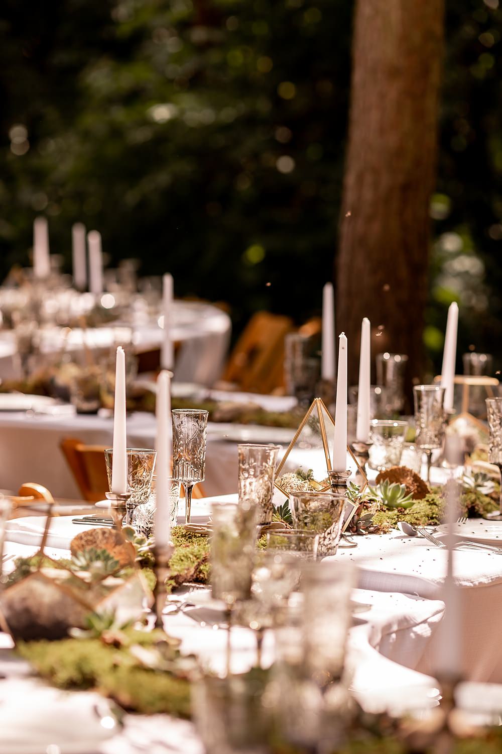 Lilibet Wood Wedding Hannah Betts Photography Curved Table Woodland Outdoor Greenery Moss Decor