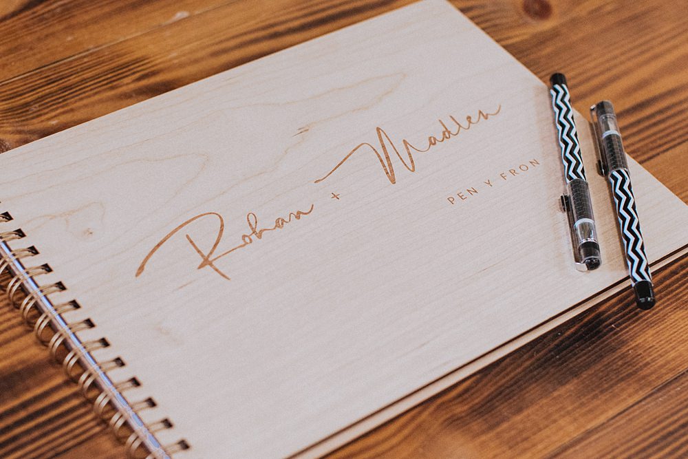 Wooden Guest Book Pen Y Fron Wedding Fox and Bear Photography