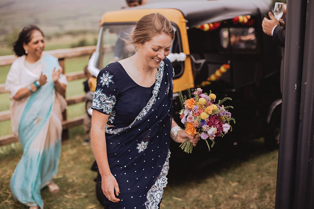 Bride Blue Sari Pen Y Fron Wedding Fox and Bear Photography