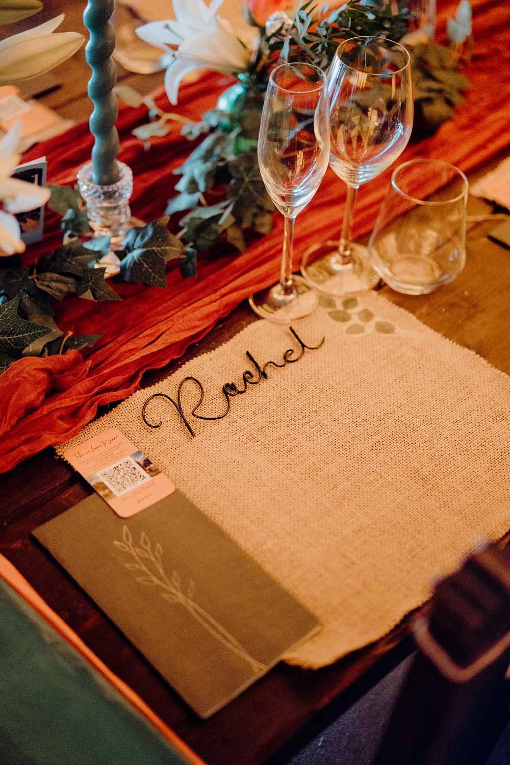 Royle Forest Wedding Bligh and Guy Wedding Visuals Wore Place Name Hessian Place Mat