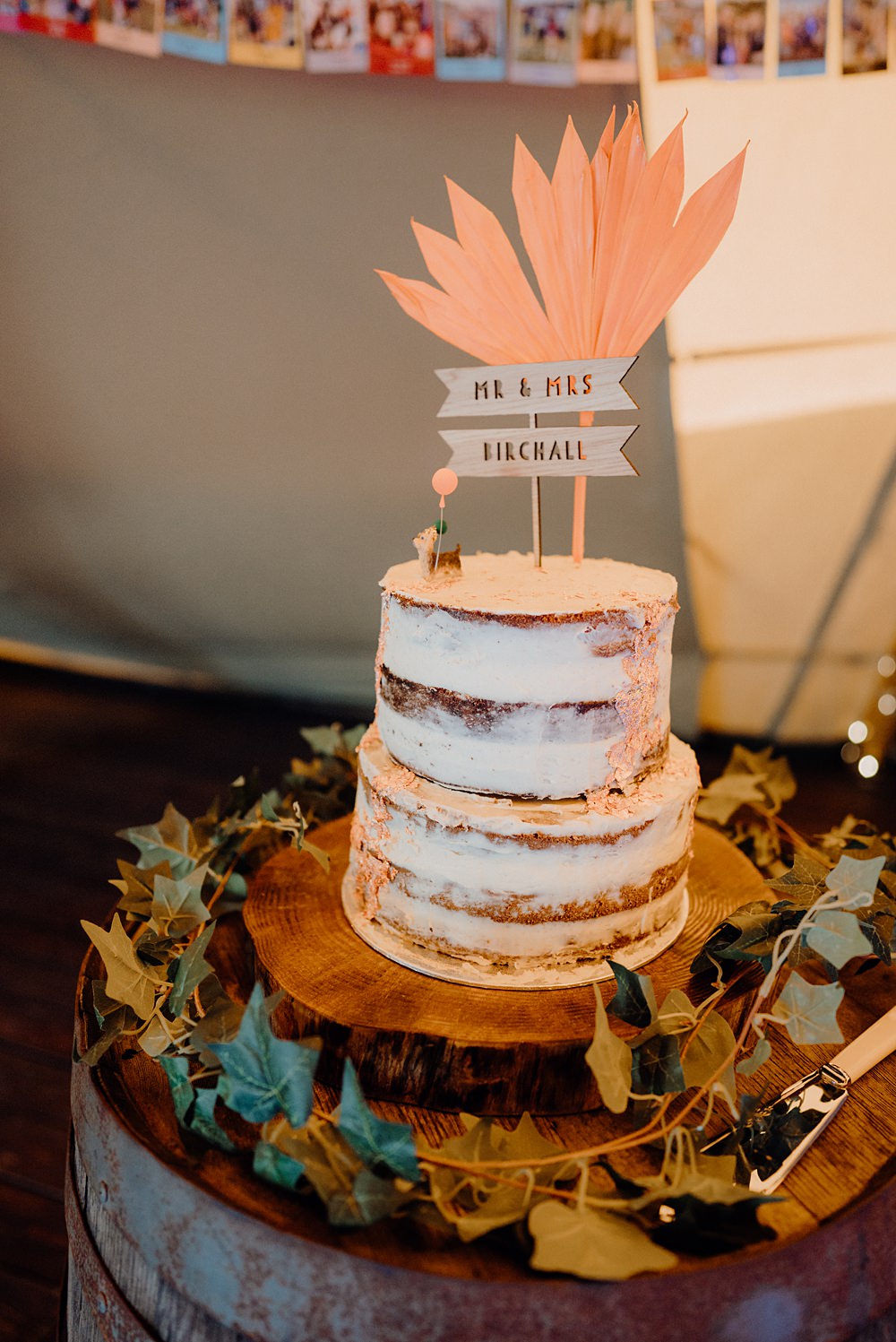 Royle Forest Wedding Bligh and Guy Wedding Visuals Semi Naked Cake Log Slice