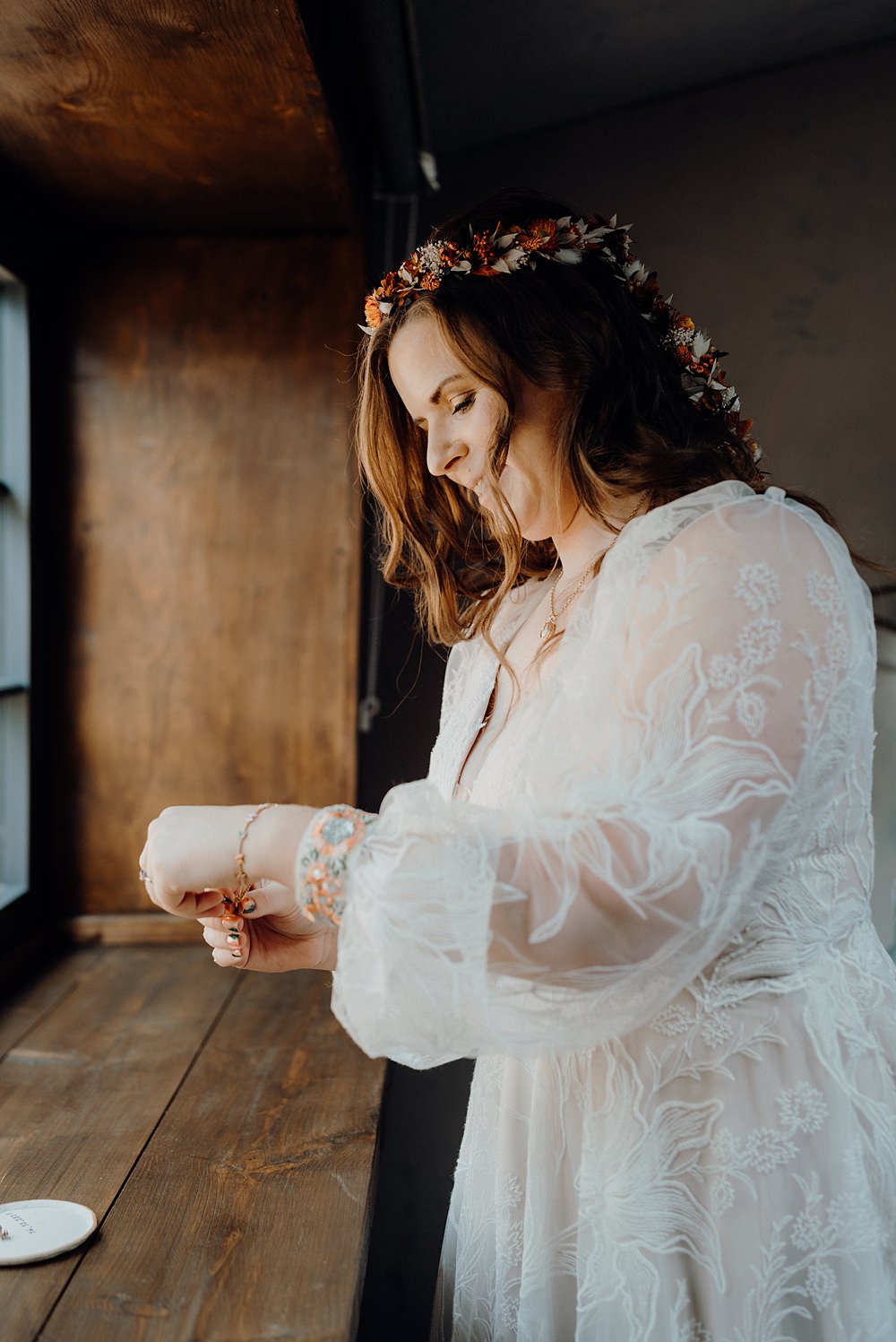 Royle Forest Wedding Bligh and Guy Wedding Visuals Bride Lace Gown Long Sleeves