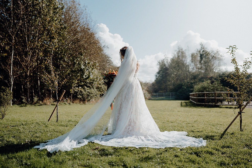 Royle Forest Wedding Bligh and Guy Wedding Visuals Bride Lace Gown Long Sleeves Veil