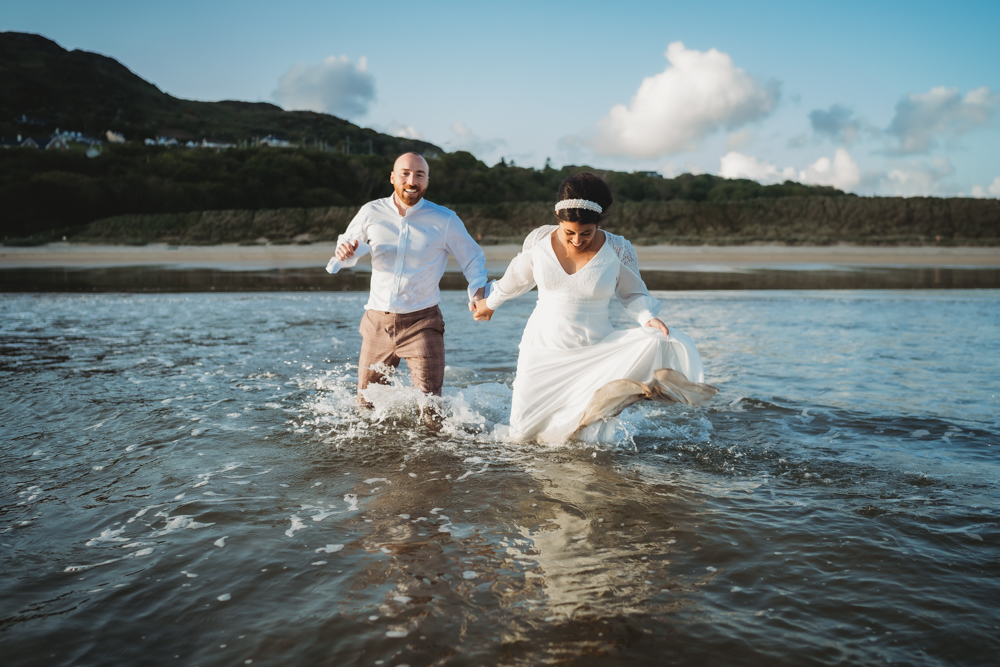 Sliabh Liag Donegal Elopement Wild and Green Photography Trash Dress Swim Bride Groom