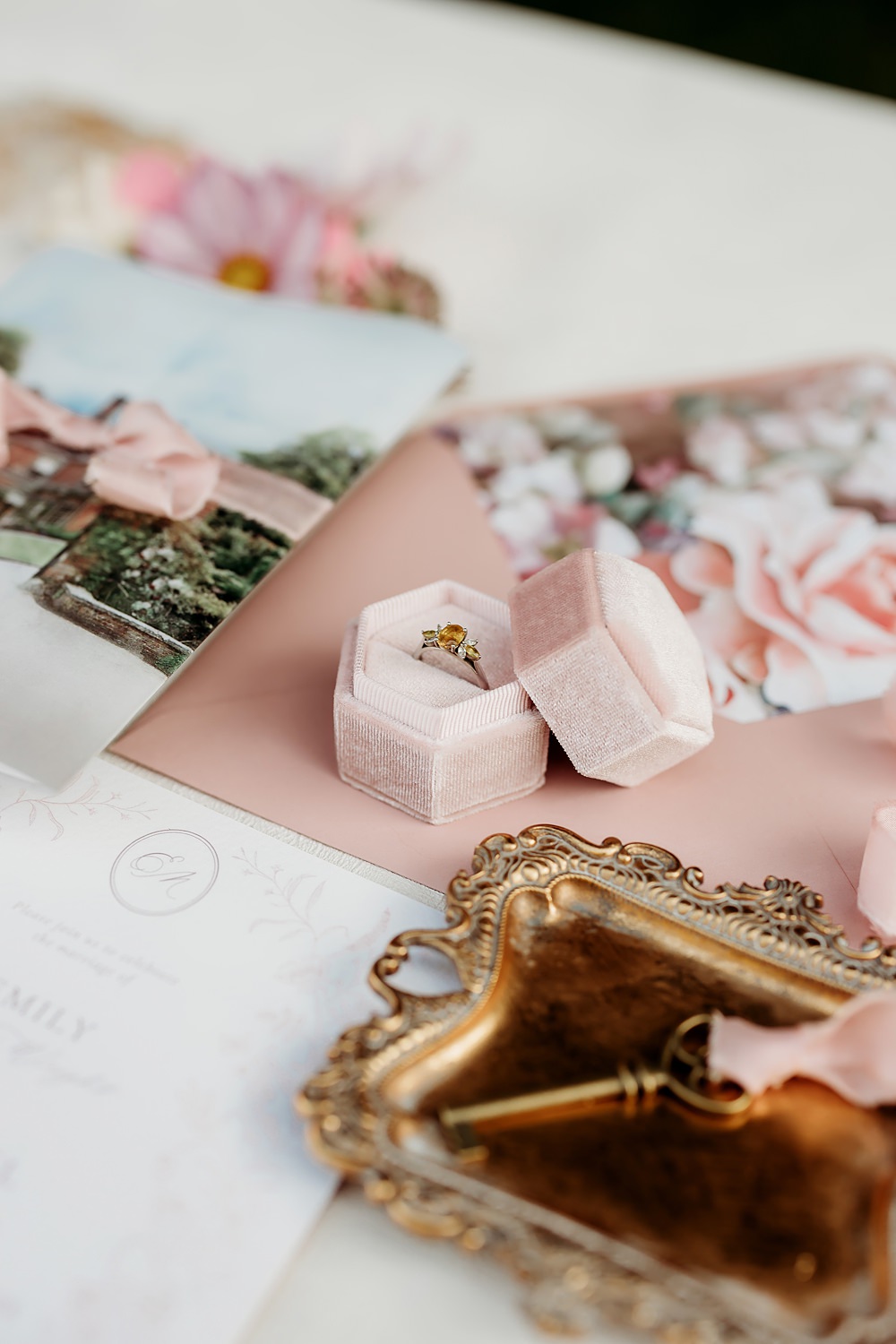 Summer Blush Wedding NK Photography Velvet Ring Box
