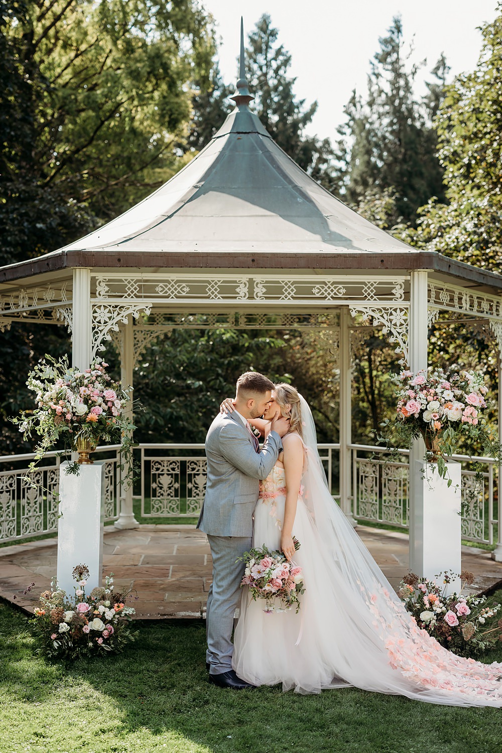 Summer Blush Wedding NK Photography Ceremony Gazebo Pink White Flowers Outdoor