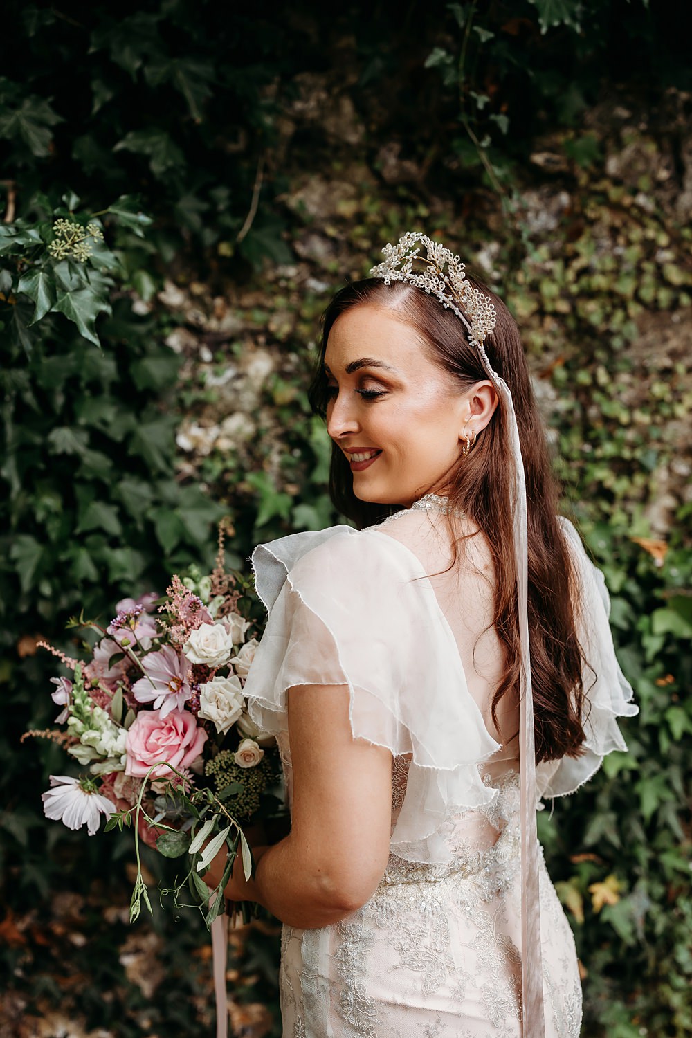 Summer Blush Wedding NK Photography Bride Tiara Ribbon