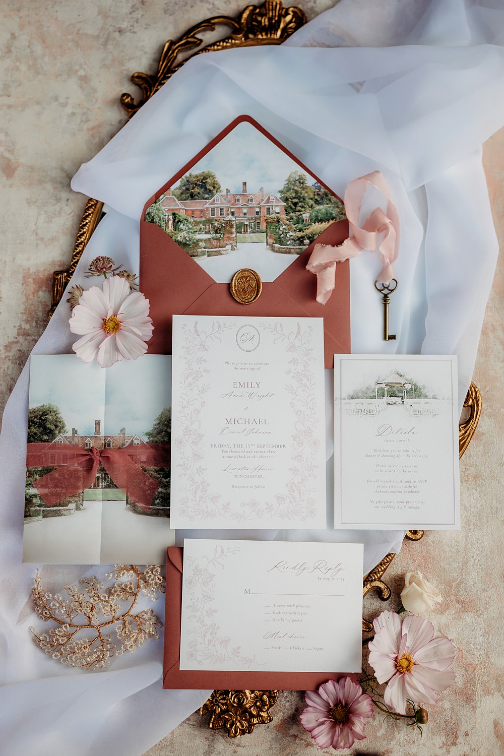 Summer Blush Wedding NK Photography Burgundy Painted Venue Invite Stationery