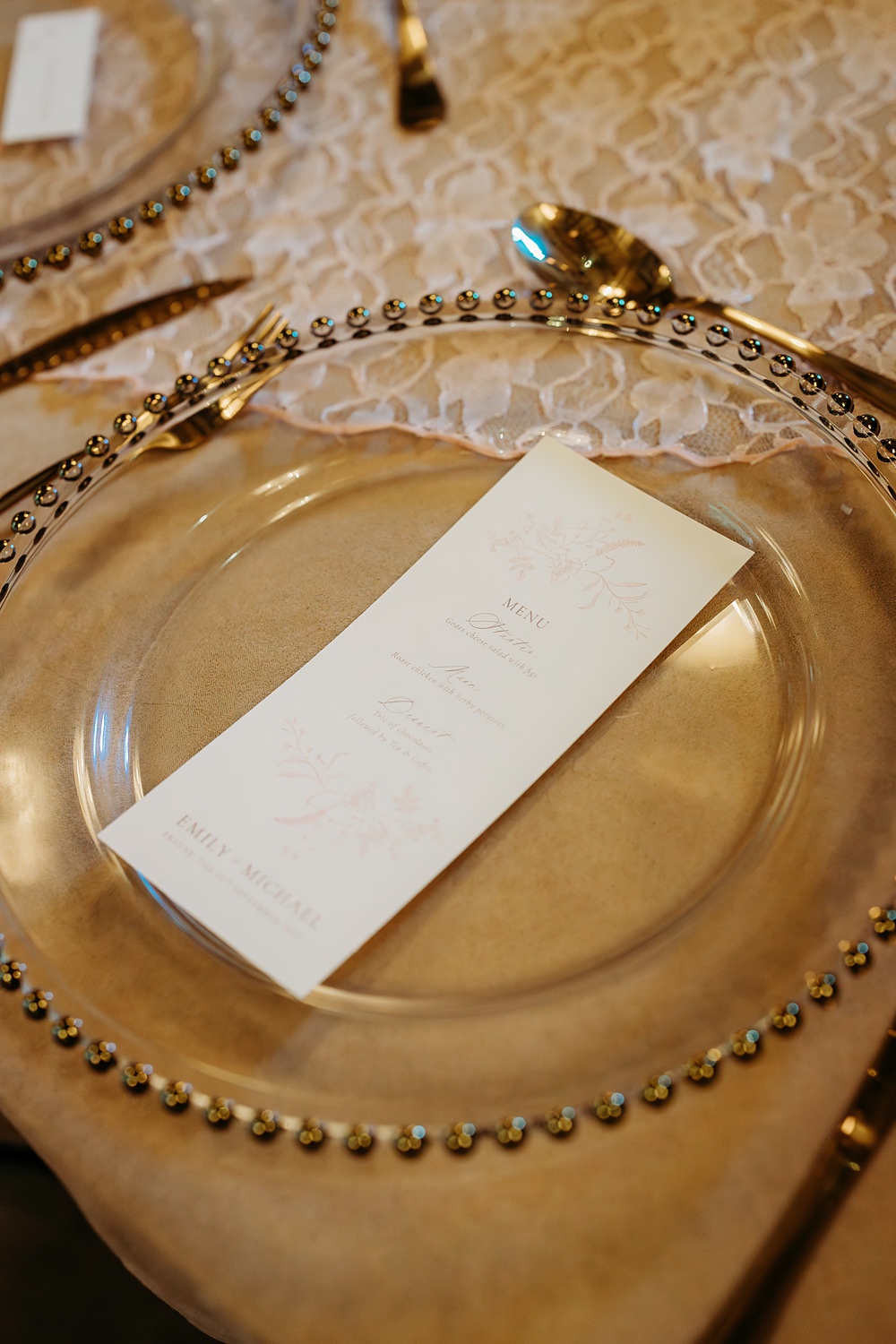 Summer Blush Wedding NK Photography Menu Card Charger Plate