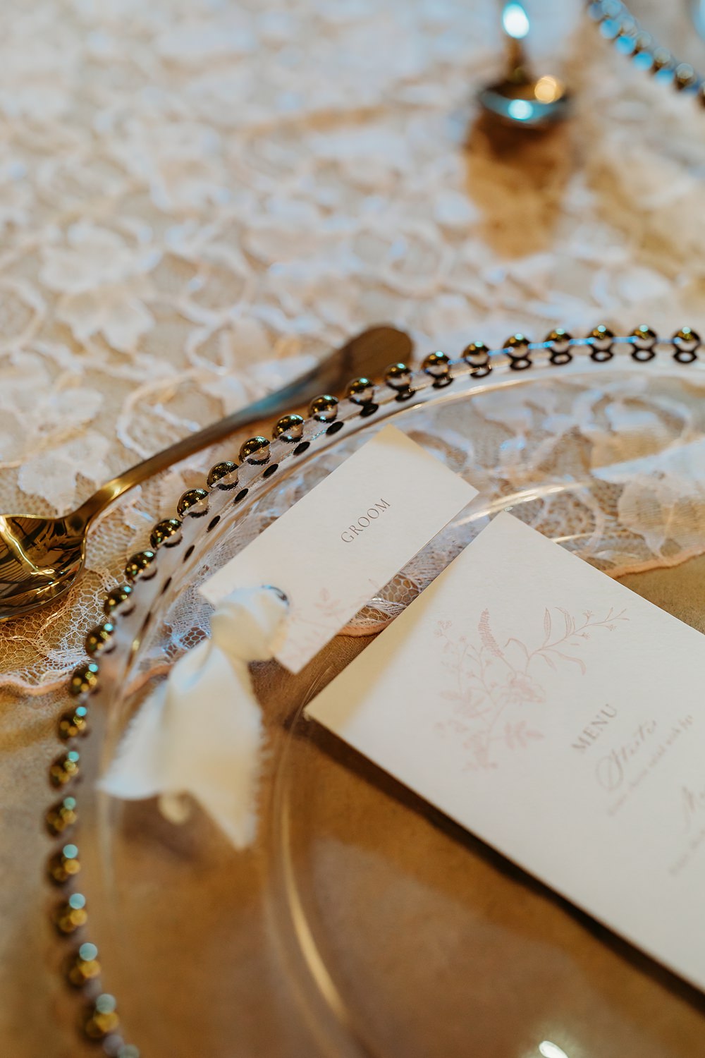Summer Blush Wedding NK Photography Place Name Card Ribbon White