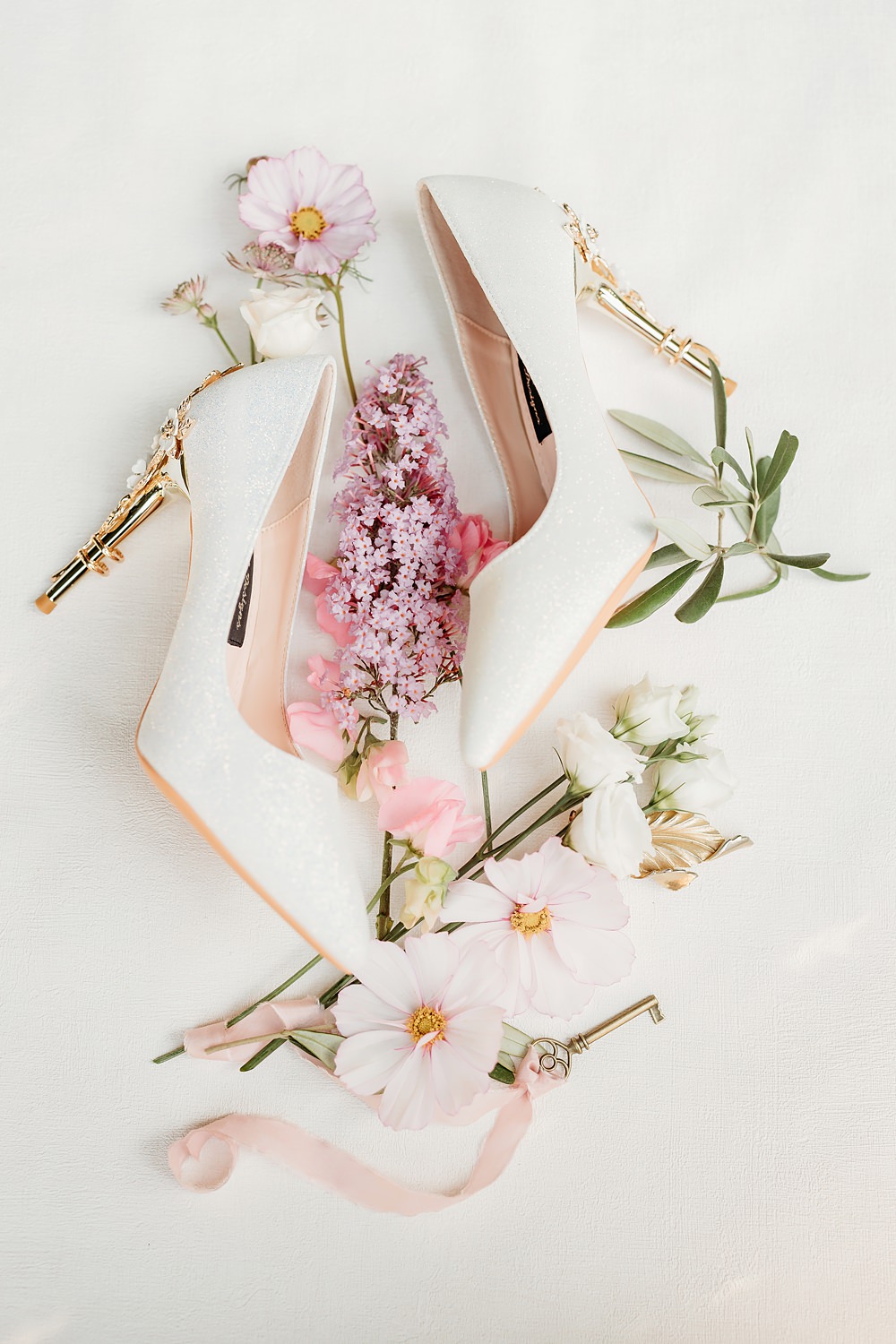 Summer Blush Wedding NK Photography Bride Shoes White Gold