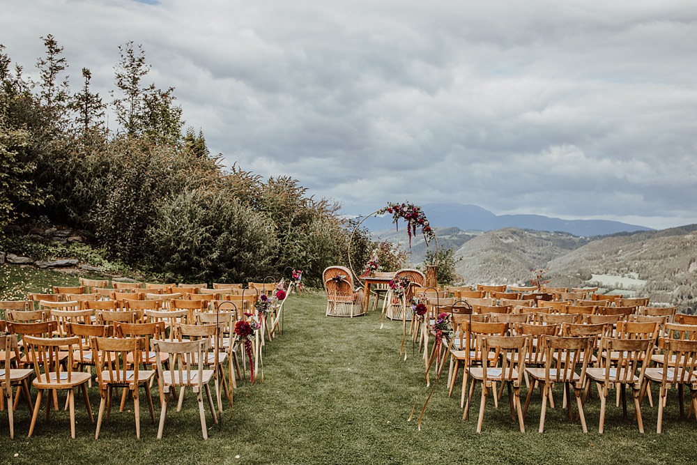 Fernblick Wedding Sandy Alonso Photography Outdoor Ceremony Aisle Flowers Pew End