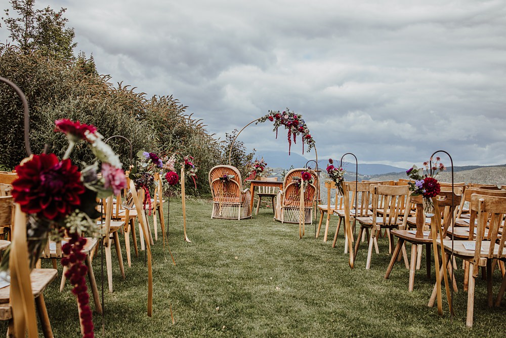 Fernblick Wedding Sandy Alonso Photography Outdoor Ceremony Aisle Flowers Pew End