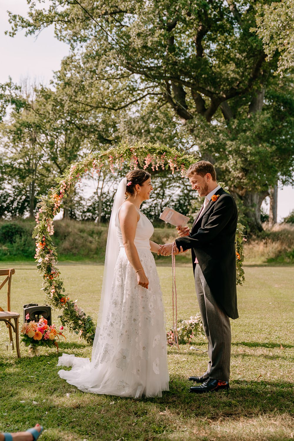 Haylands Barn Wedding Phoebe Rossi Photography Outdoor Ceremony Hoop Flower Backdrop
