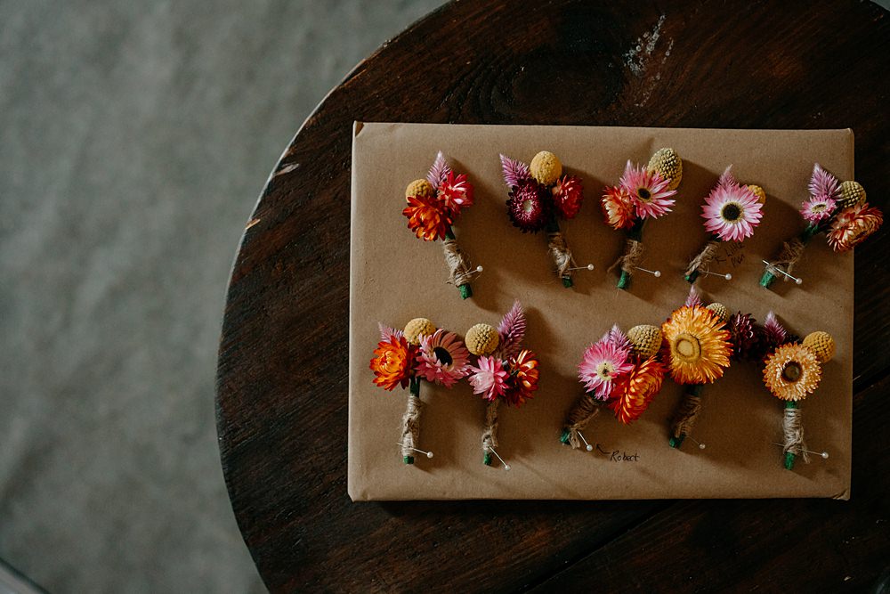 Haylands Barn Wedding Phoebe Rossi Photography Colourful Buttonhole Flowers