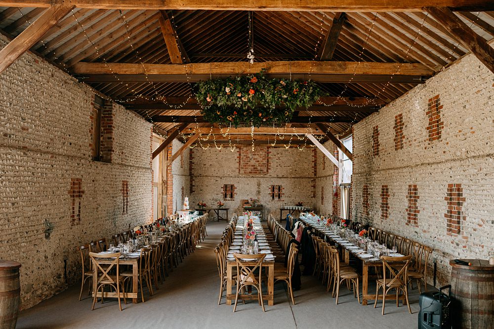 Haylands Barn Wedding Phoebe Rossi Photography Flower Hoop Fairy Lights Decor
