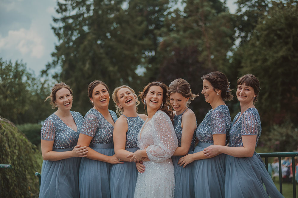 Hitchin Barn Wedding The Wardette Studio Pale Blue Sequin Bridesmaid Dresses