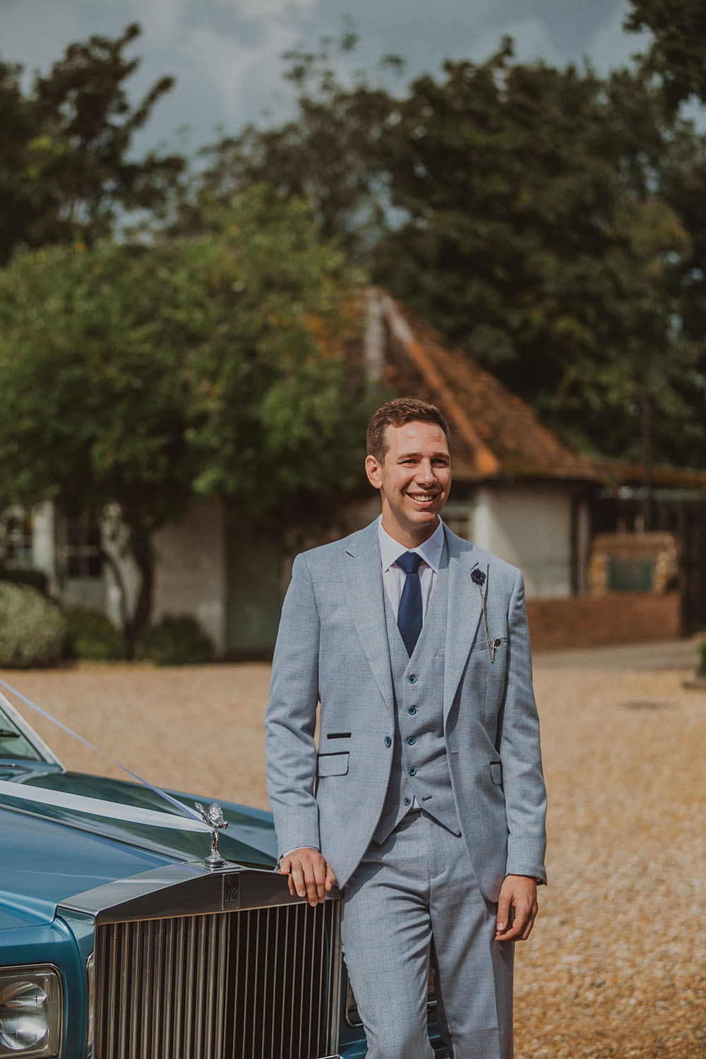 Hitchin Barn Wedding The Wardette Studio Groom Pale Blue Suit Navy Tie
