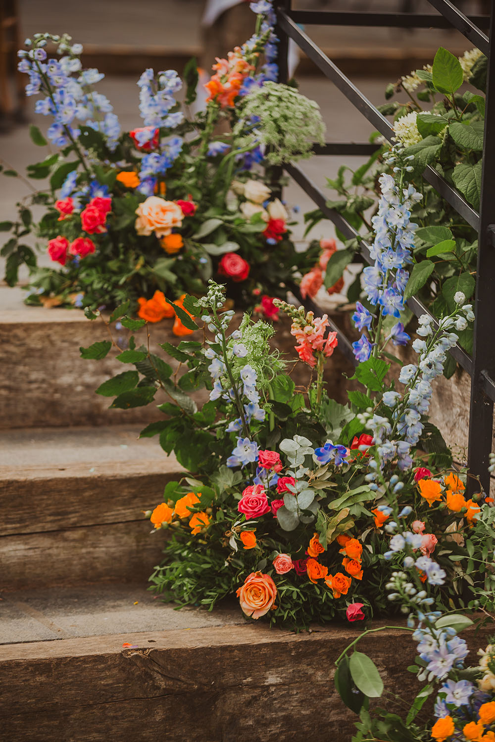 Hitchin Barn Wedding The Wardette Studio Meadow Flowers Ceremony Steps Colourful