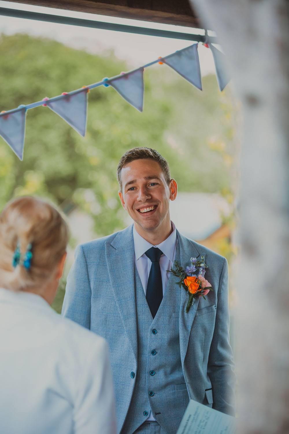Hitchin Barn Wedding The Wardette Studio Groom Pale Blue Suit Navy Tie
