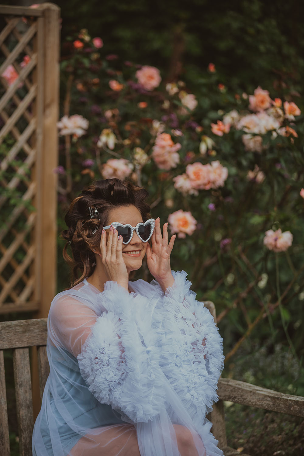 Hitchin Barn Wedding The Wardette Studio Bride Heart Sunglasses Bridal Robe
