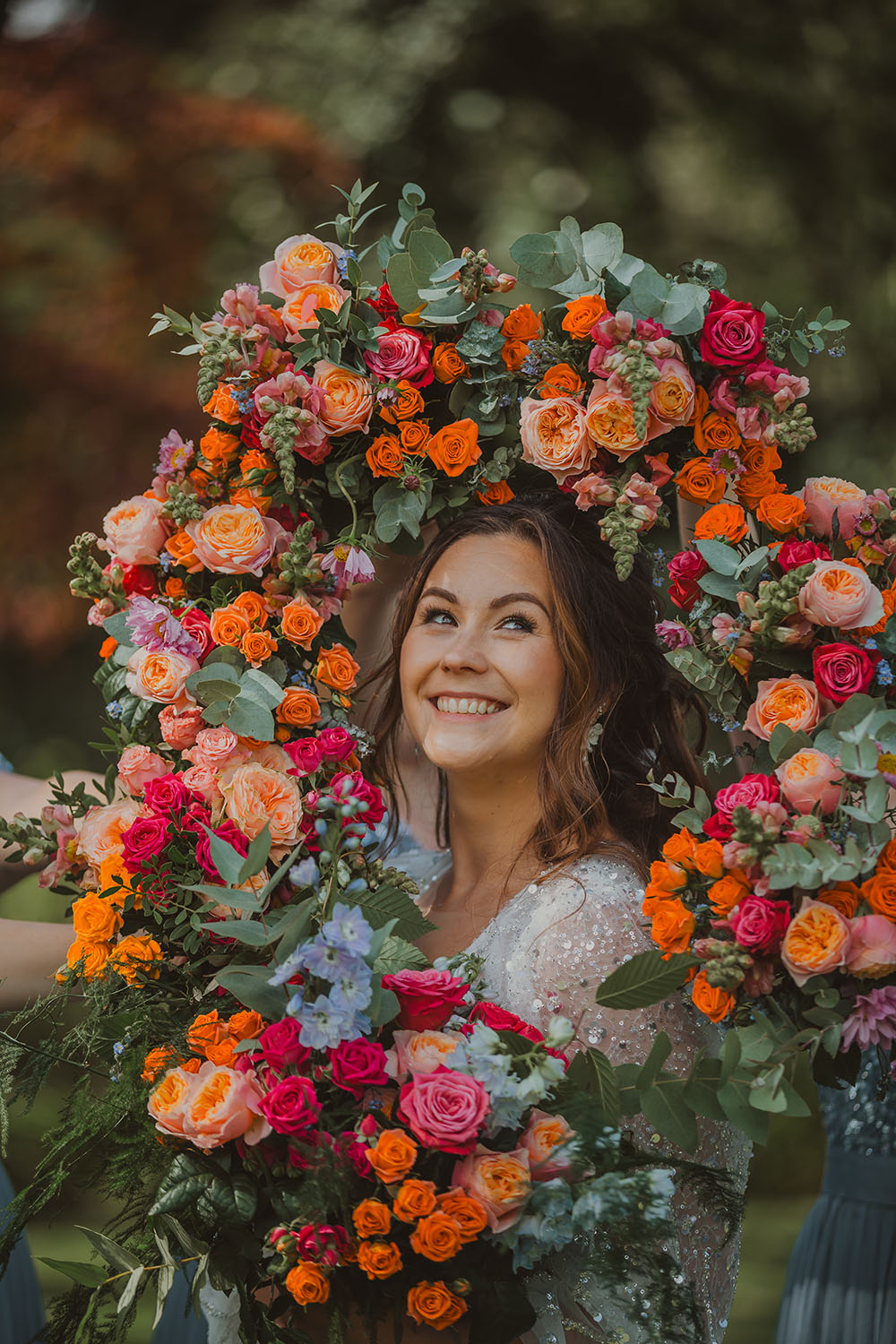 Hitchin Barn Wedding The Wardette Studio Bride Bouquet Colourful Ribbon Red Orange Blue