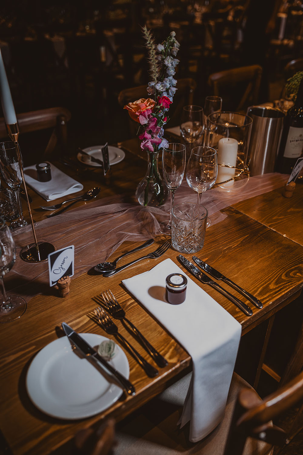 Hitchin Barn Wedding The Wardette Studio Place Setting Jar Favour