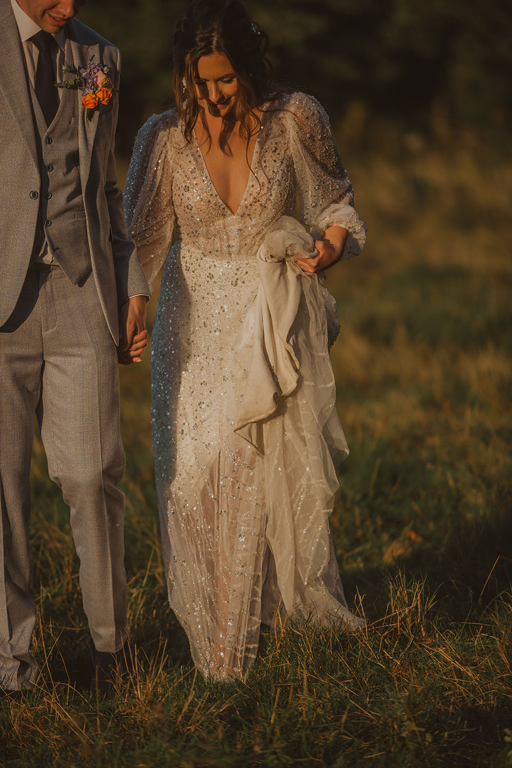 Hitchin Barn Wedding The Wardette Studio Sparkly Sequin Long Sleeve Dress Bridal