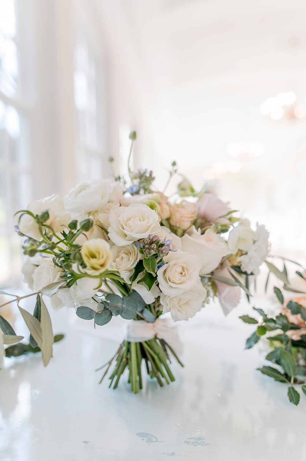 Peach Fuzz Sage Green Wedding Ideas Spring Bouquet Flowers Bride Rose Ribbon Charlotte Sams