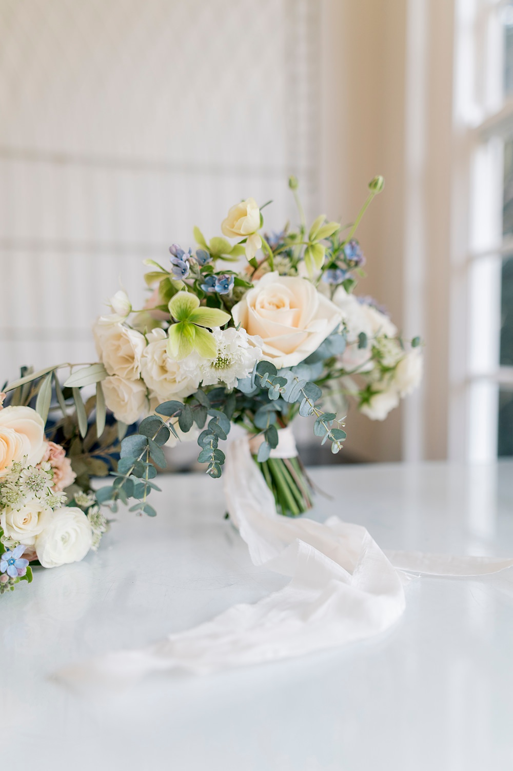 Peach Fuzz Sage Green Wedding Ideas Spring Bouquet Flowers Bride Rose Ribbon Charlotte Sams