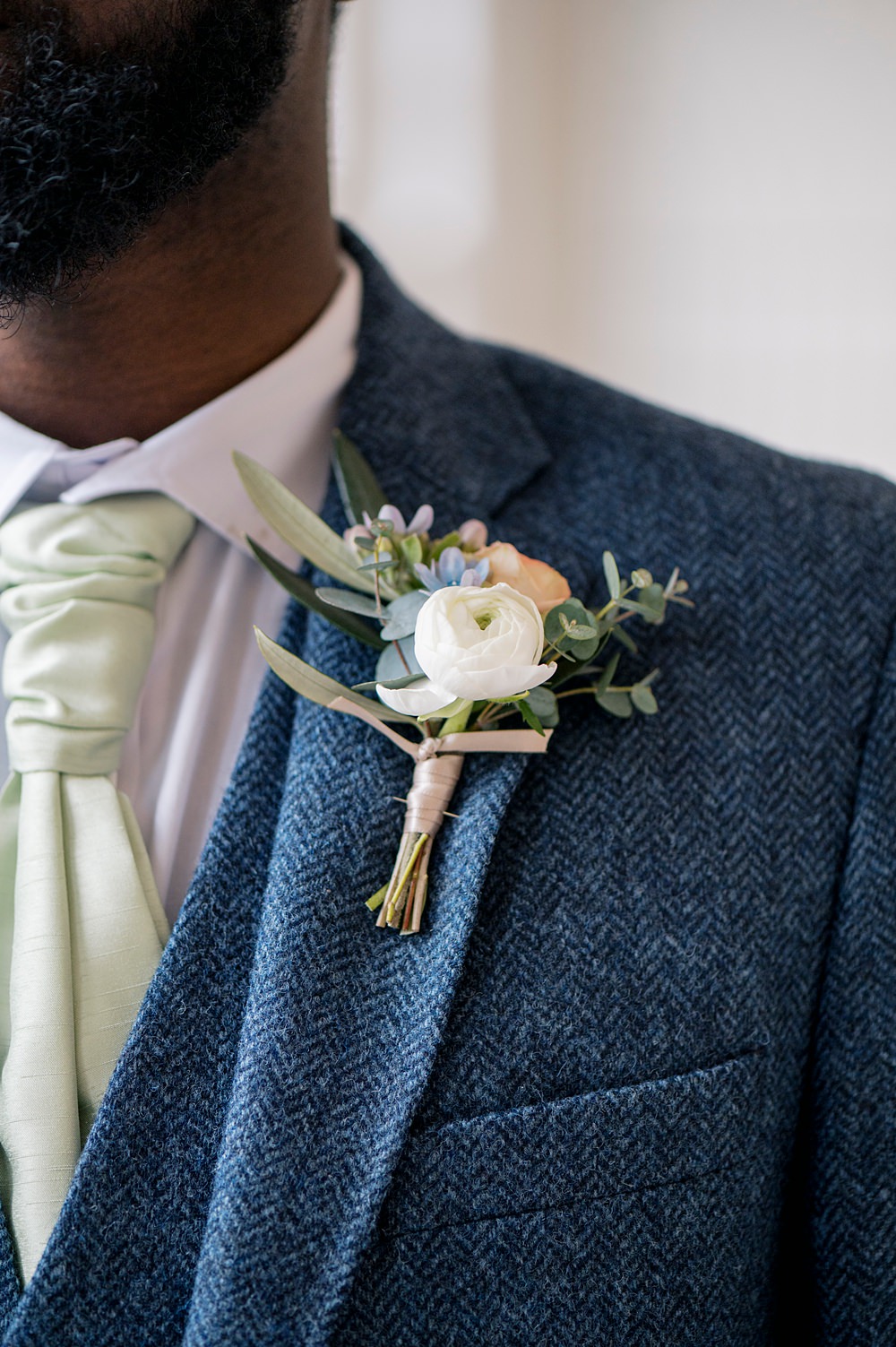 Peach Fuzz Sage Green Wedding Ideas Buttonhole Flower Groom Charlotte Sams