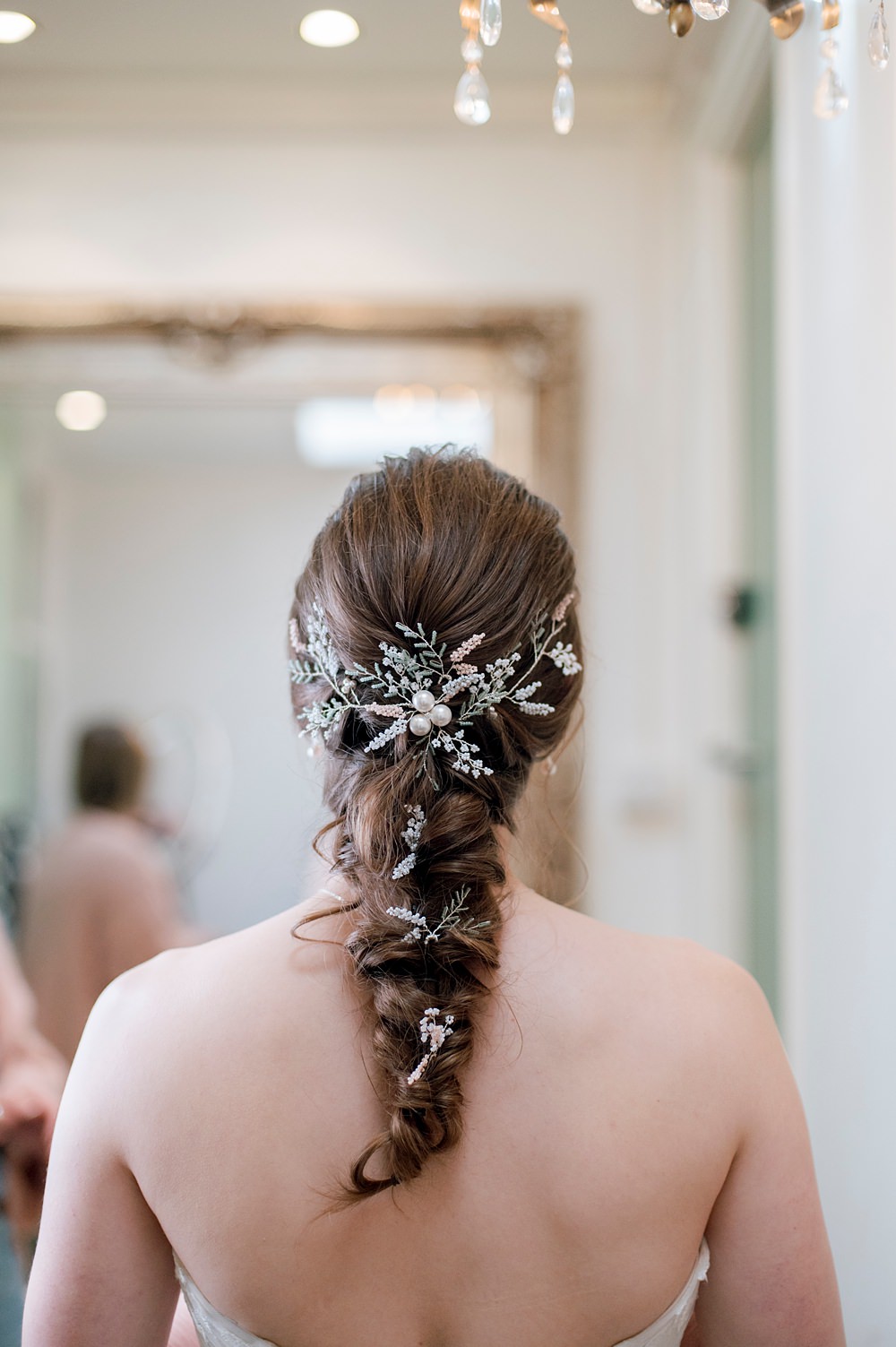 Peach Fuzz Sage Green Wedding Ideas Bride Hairstyle Plait Braid Accessory Charlotte Sams