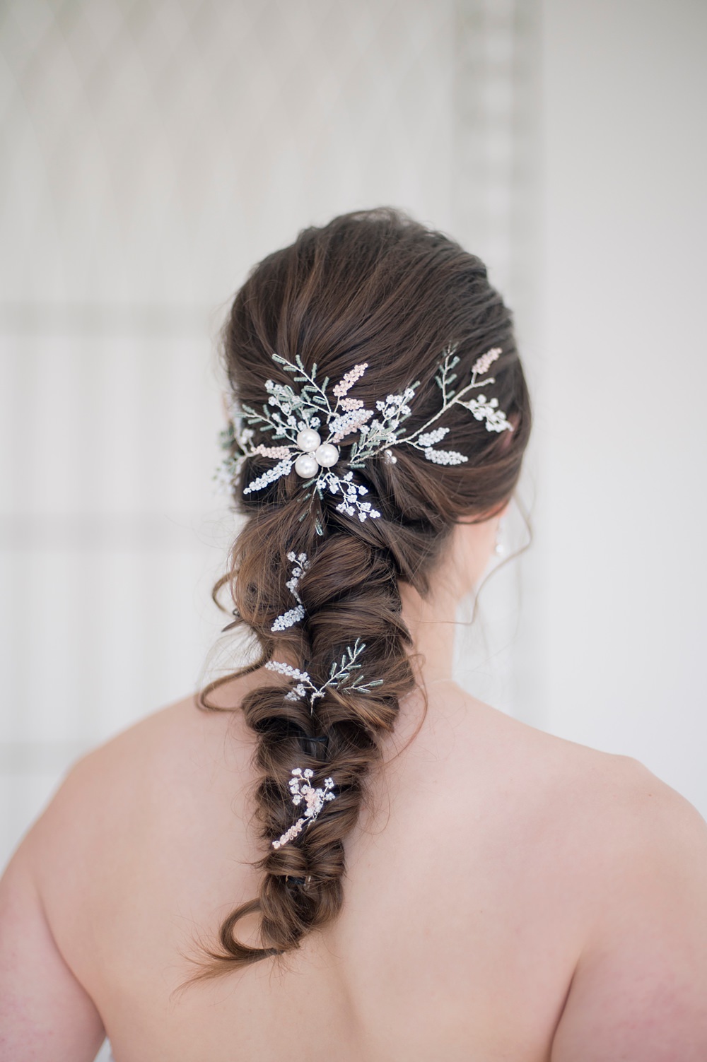 Peach Fuzz Sage Green Wedding Ideas Bride Hairstyle Plait Braid Accessory Charlotte Sams