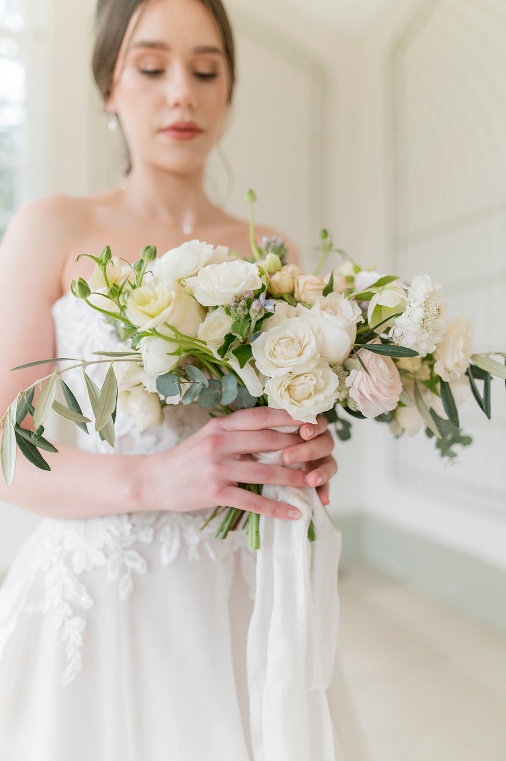 Peach Fuzz Sage Green Wedding Ideas Spring Bouquet Flowers Bride Rose Ribbon Charlotte Sams